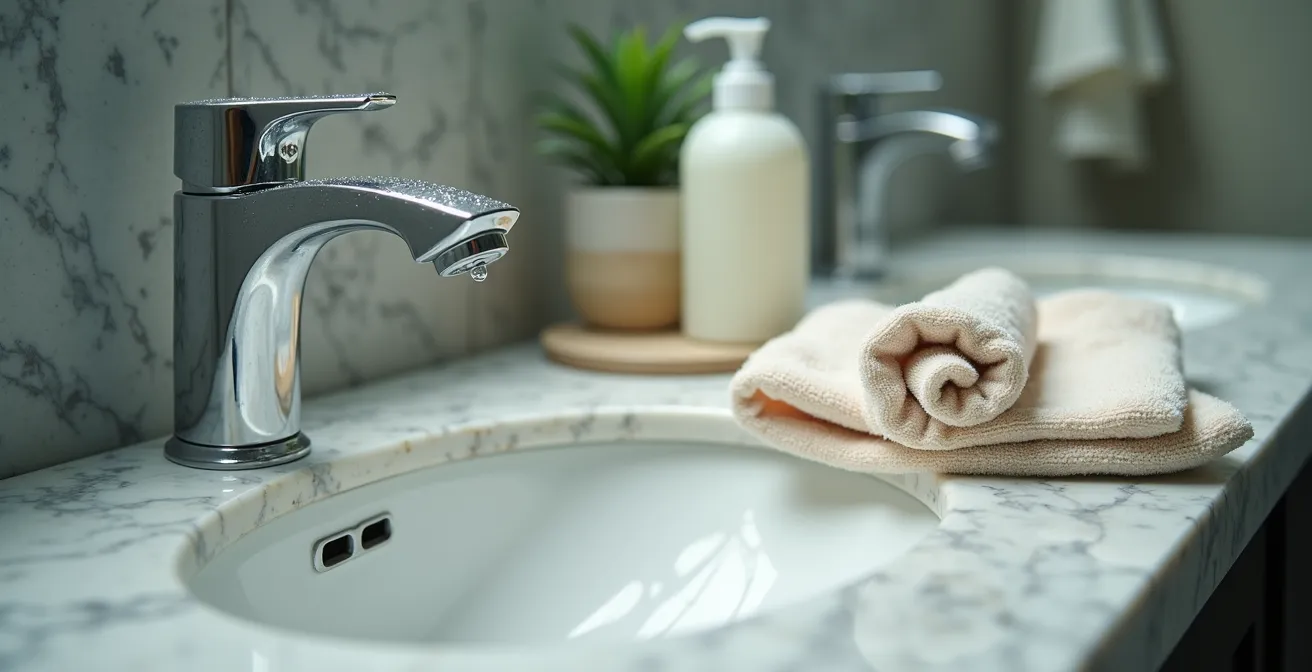 Gros plan sur des produits de salle de bain disposés révélant des indices de personnalité