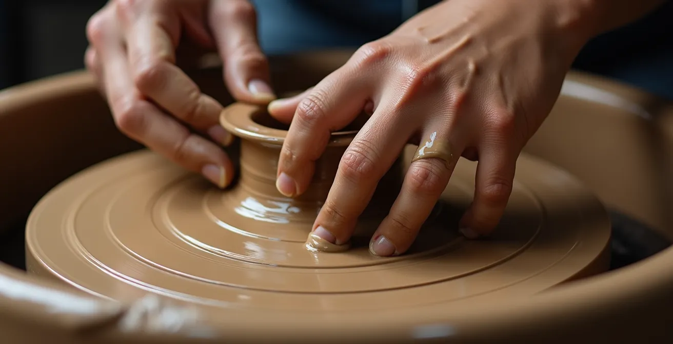 Gros plan sur les mains d'un artiste concentré sur sa création personnelle