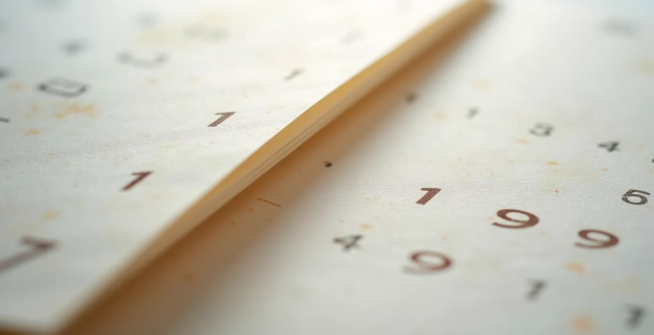 Gros plan macro sur des pages de calendrier floues avec une profondeur de champ extrêmement réduite symbolisant l'amnésie planifiée