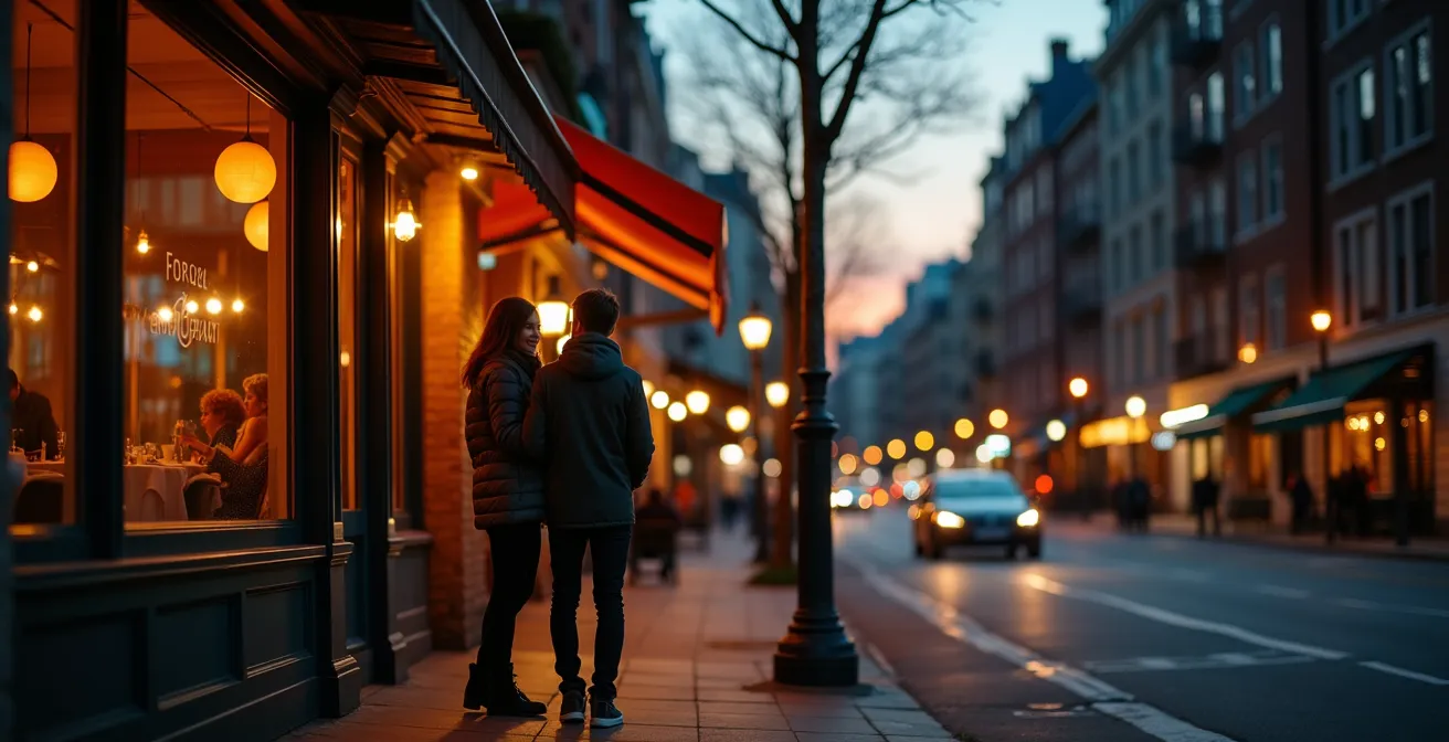 Couple faisant face à une contrariété mineure dans un restaurant, illustrant la gestion de la frustration