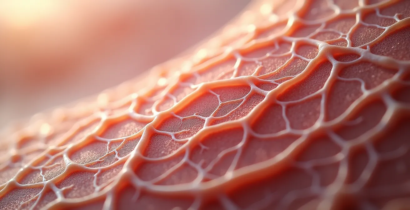 Vue macro de la texture de la peau humaine suggérant les récepteurs tactiles