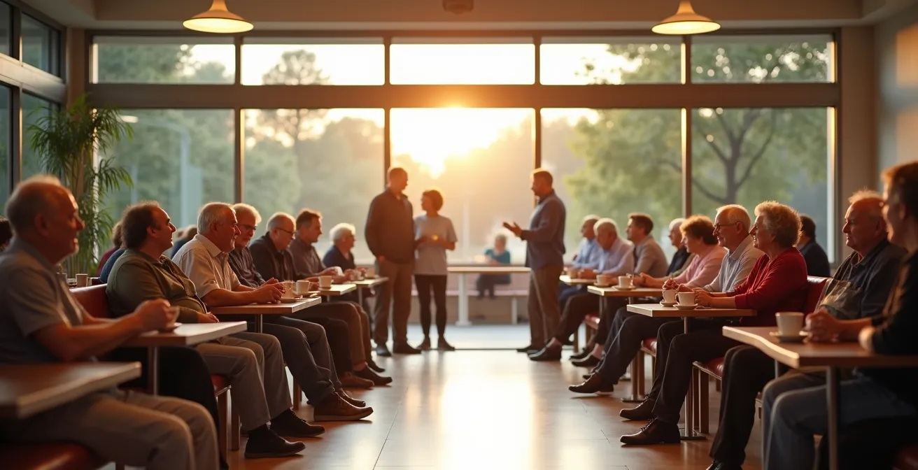 Membres d'association en discussion informelle après une activité