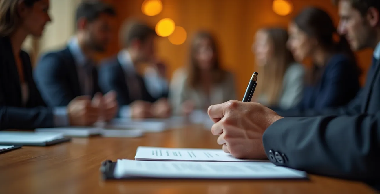 Participant se préparant mentalement avant son intervention lors d'une table ronde