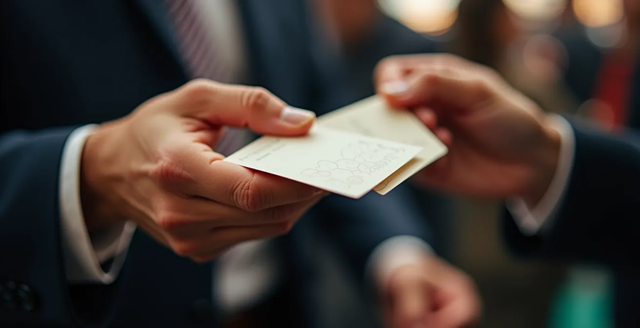 Gros plan sur l'échange professionnel de cartes de visite avec détails texturés