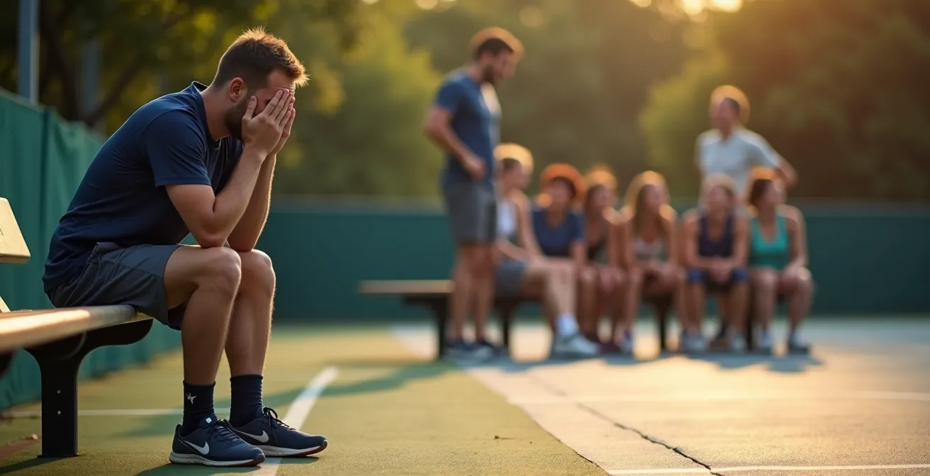 Joueur frustré isolé du reste de l'équipe après un match de sport loisir